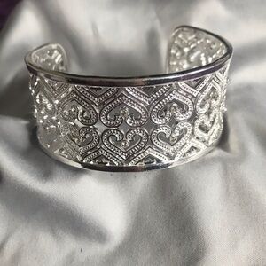 Sterling Silver Heart Filigree Cuff Bracelet - Women Jewelry